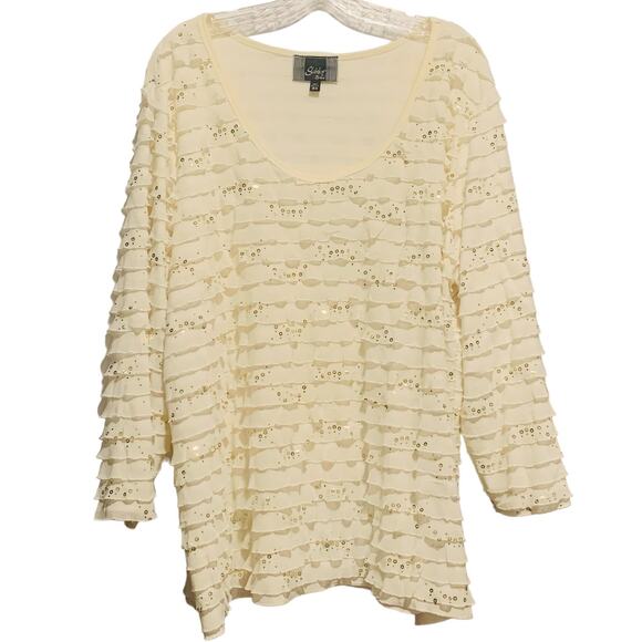 SLINKY BRAND Top Size 2X Stretchy Rows of Ruffles Sequins Women's - Picture 1 of 7